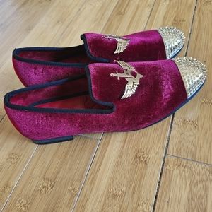 Jitai loafers wine color velvet gold accessories